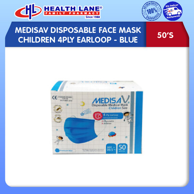MEDISAV DISPOSABLE FACE MASK CHILDREN 4PLY EARLOOP- BLUE (50'S)